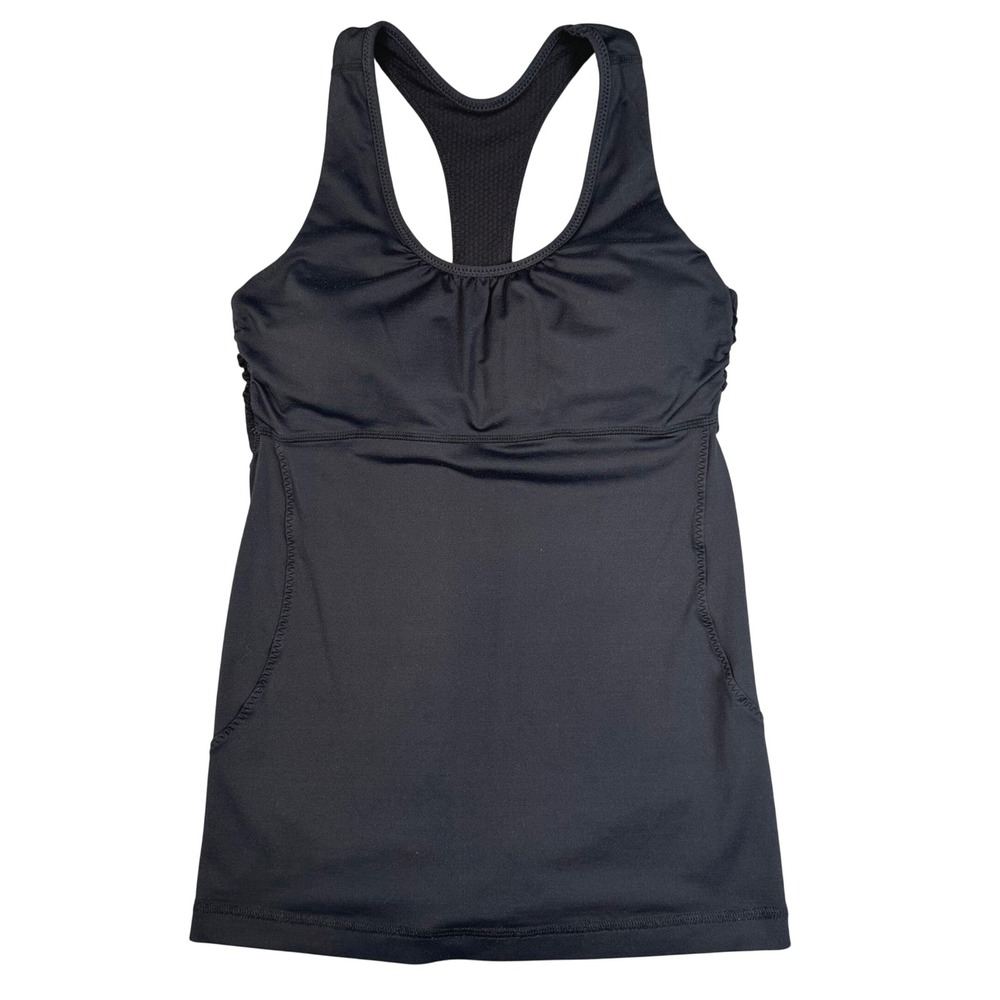 Lululemon Turbo Tank Top Women's 6 Black Built In Bra Racerback Mesh Ruched Yoga